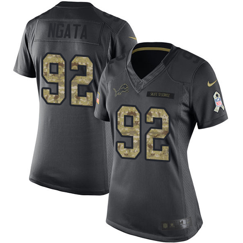 Women's Limited Haloti Ngata Nike Jersey Black - #92 2016 Salute to Service NFL Detroit Lions
